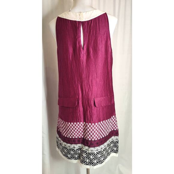Pianura Studio Linen Blend Tunic Dress Eggplant Purple Geometric Design Size 44 - Picture 3 of 12